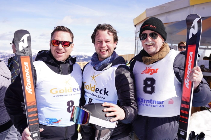 Der ehemalige Skirennläufer Christian Mayer mit den Malermeistern Alexander Trapp und Hugo Rom.