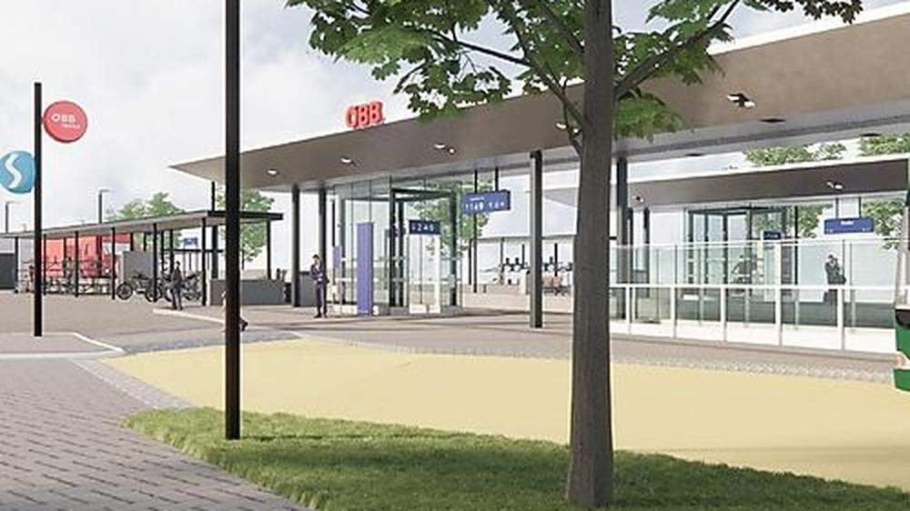 So könnte der neue Bahnhof in Raaba aussehen (Rendering)