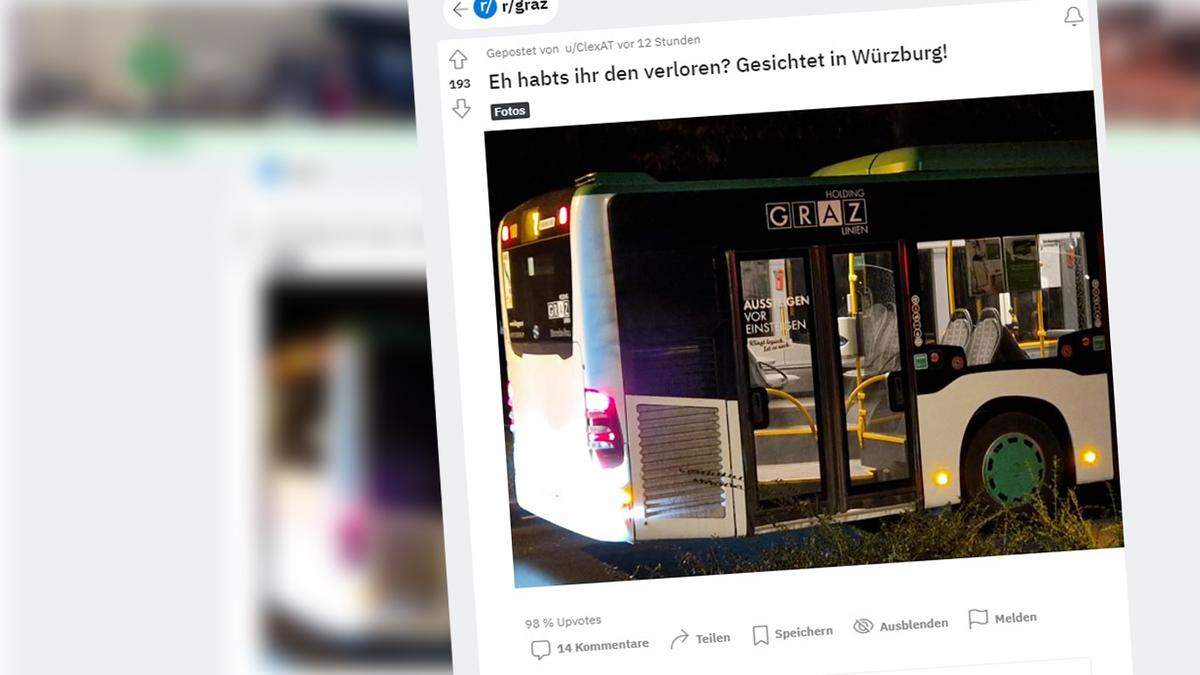  &quot;Eh, habt’s ihr den verloren?&quot;: Ein Bus der Graz-Linien fährt dieser Tage im unterfränkischen Würzburg herum