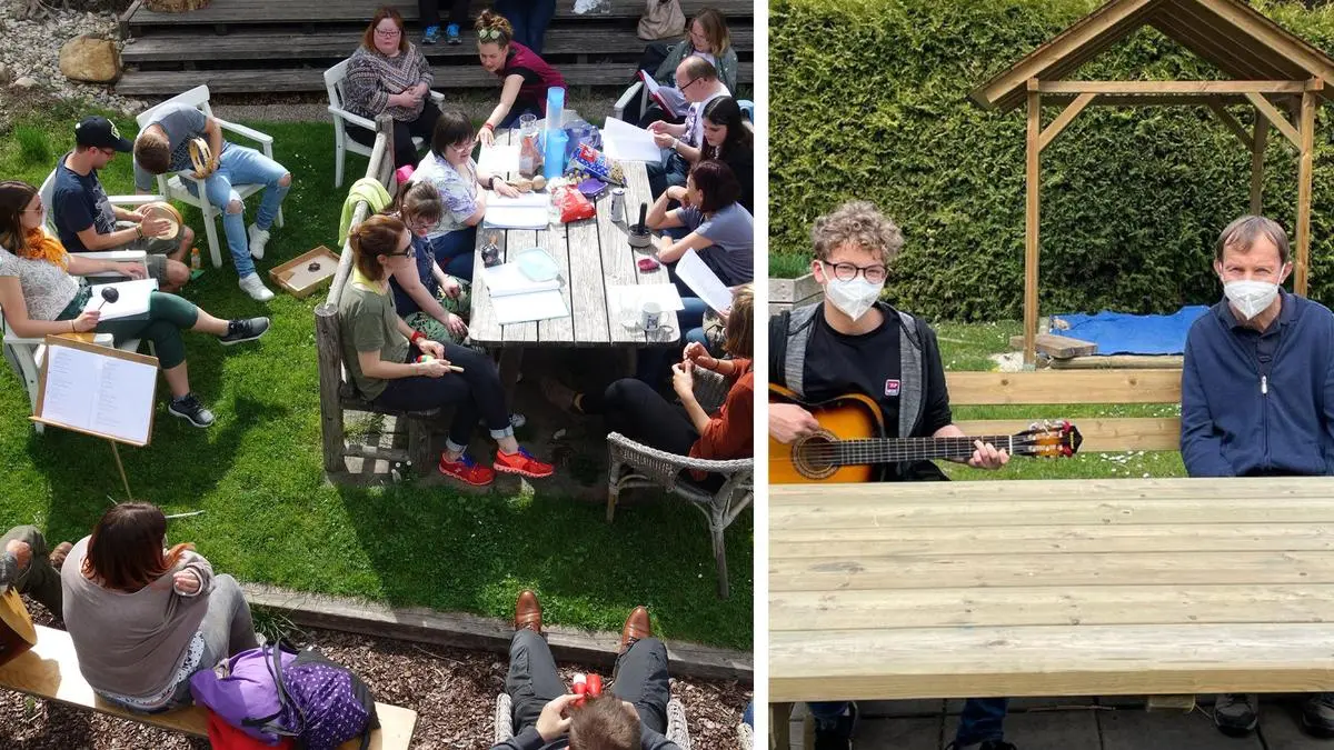 Singgruppe von "Christina lebt" vor der Pandemie und aktuell