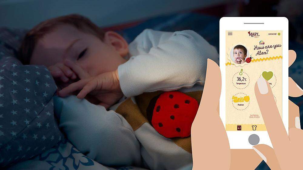 Der kleine Marienkäfer wird als Applikation an der Kleidung angebracht – die Handy-App zeigt Vitalwerte 