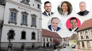 Sie stehen in Gleisdorf zur Wahl: Harald Lembacher (FPÖ), Katharina Schellnegger (Grüne), Erwin Kohl (SPÖ), Bürgermeister Christoph Stark (ÖVP) und Karl Reisenhofer (Neos)
