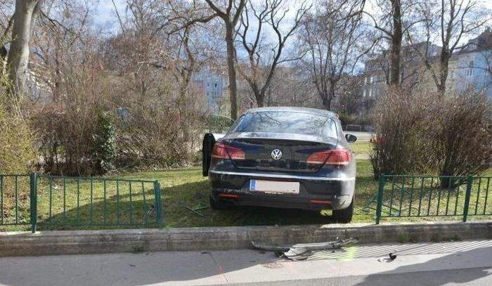 Ein Auto landete in einem Park