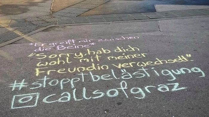 Die Initiative "Catcalls of Graz" macht seit 2019 auf sexuelle Belästigung im öffentlichen Raum aufmerksam - hier beim Eisernen Tor.