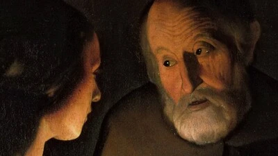 Die Verleugnung des Heiligen Petrus. Ausschnitt aus einem Gemälde von Georges de La Tour aus dem Jahr 1650 