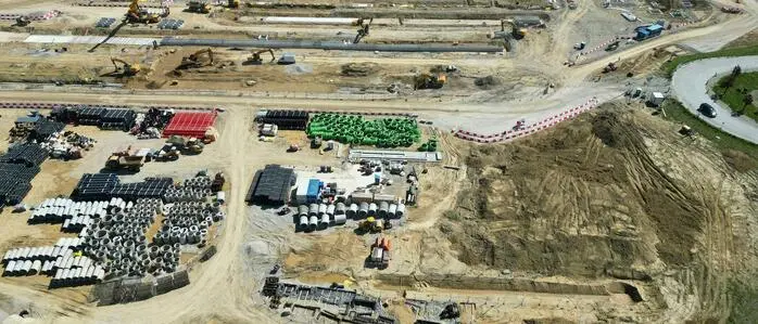 Luftaufnahme der Baustelle des Google-Rechenzentrums in Kronstorf | Luftaufnahme der Baustelle des Google-Rechenzentrums in Kronstorf, aufgenommen Ende April 2026