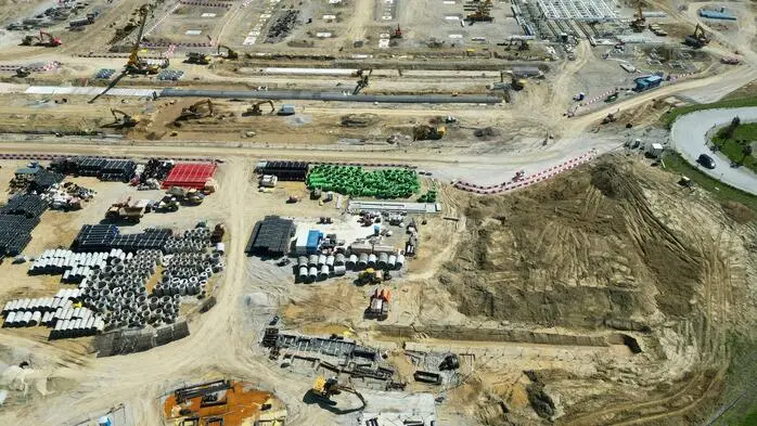 Luftaufnahme der Baustelle des Google-Rechenzentrums in Kronstorf | Luftaufnahme der Baustelle des Google-Rechenzentrums in Kronstorf, aufgenommen Ende April 2026