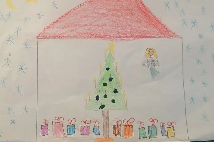 Ein Christbaum und viele bunt verpackte Geschenke hat Vanessa Krauss gemalt.
