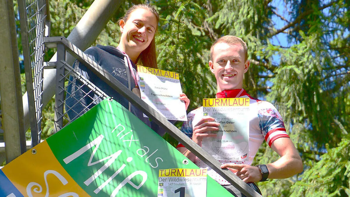 Tina Pötz und Stefan Geier stellten beim Wildwiesenturmlauf neue Rekorde für Damen und Herren auf