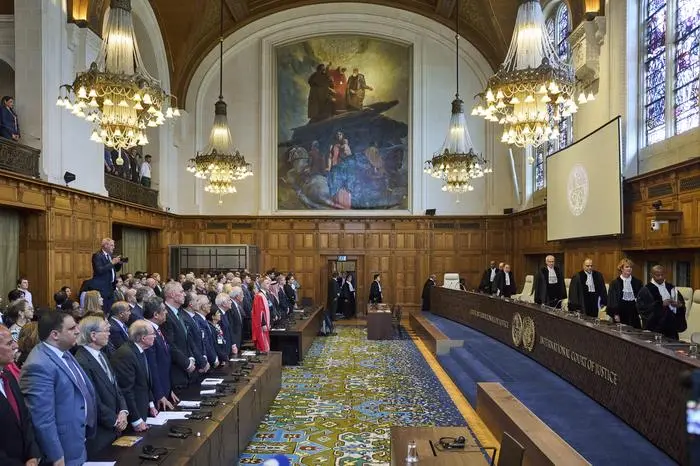 FILE -The Judges enter the International Court of Justice, or World Court, in The Hague, Netherlands, July 19, 2024. (AP Photo/Phil Nijhuis, File)