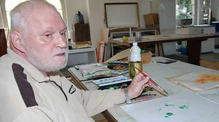 Eines der letzten Fotos von Karl Schüßler, aufgenommen im November 2009 in seinem Atelier in Silberberg