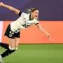 Germany's midfielder #22 Jule Brand celebrate after scoring the first goal of the match during the UEFA Women's Euro 2025 Group C football match between Germany and Poland at the Arena St.Gallen in St.Gallen on July 4, 2025. (Photo by SEBASTIEN BOZON / AFP)
