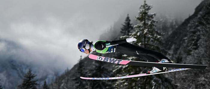 Japan's Ryoyu Kobayashi competes during the Men Flying Hill Individual competition of the FIS Ski Jumping World Cup in Planica, on March 24, 2024. (Photo by Jure Makovec / AFP)