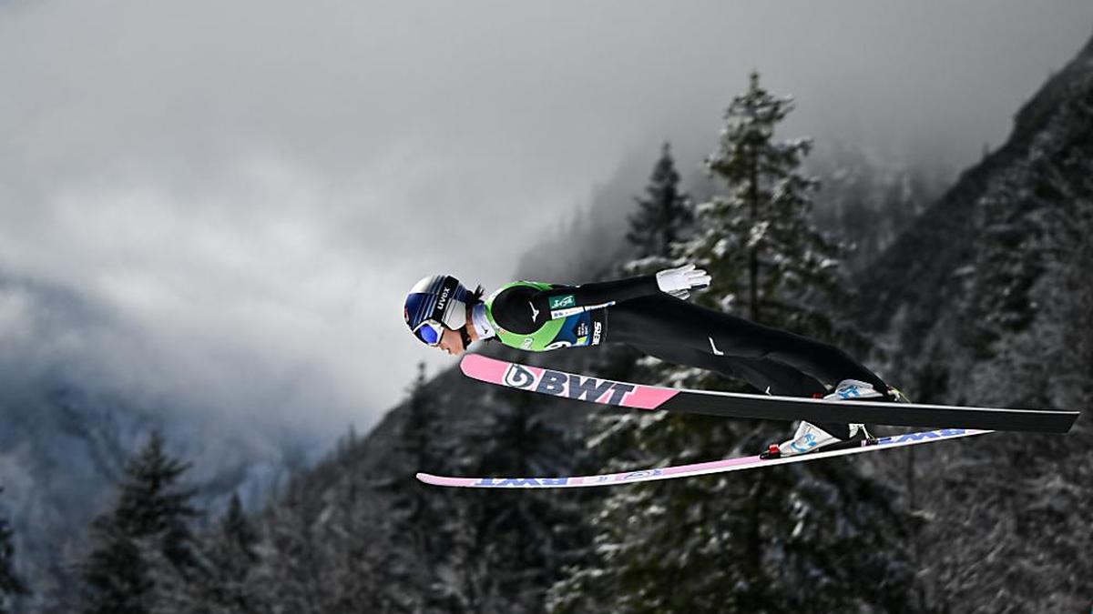 Japan's Ryoyu Kobayashi competes during the Men Flying Hill Individual competition of the FIS Ski Jumping World Cup in Planica, on March 24, 2024. (Photo by Jure Makovec / AFP)