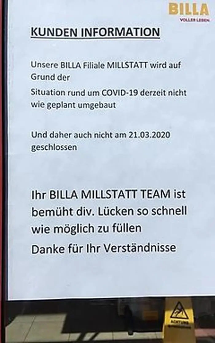 Billa verschiebt wegen des Coronavirus den Umbau der Millstätter Filiale