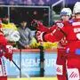 KLAGENFURT,AUSTRIA,06.NOV.22 - ICE HOCKEY - ICE Hockey League, Klagenfurter AC vs EC Vienna Capitals. Image shows the rejoicing of Lukas Haudum, Luka Gomboc and Rihards Bukarts (KAC).
Photo: GEPA pictures/ Daniel Goetzhaber