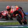 Repsol Honda Team Spanish rider Marc Marquez rides during the MotoGP race for the Thailand Grand Prix at Buriram International Circuit in Buriram on October 6, 2019. (Photo by Lillian SUWANRUMPHA / AFP)