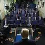 WASHINGTON, DC - APRIL 16: U.S. President Donald Trump speaks during the daily briefing of the White House Coronavirus Task Force in the briefing room at the White House April 16, 2020 in Washington, DC. President Trump unveiled his administrations plans to ease social distancing requirements during a call earlier with the nations governors.. Alex Wong/Getty Images/AFP