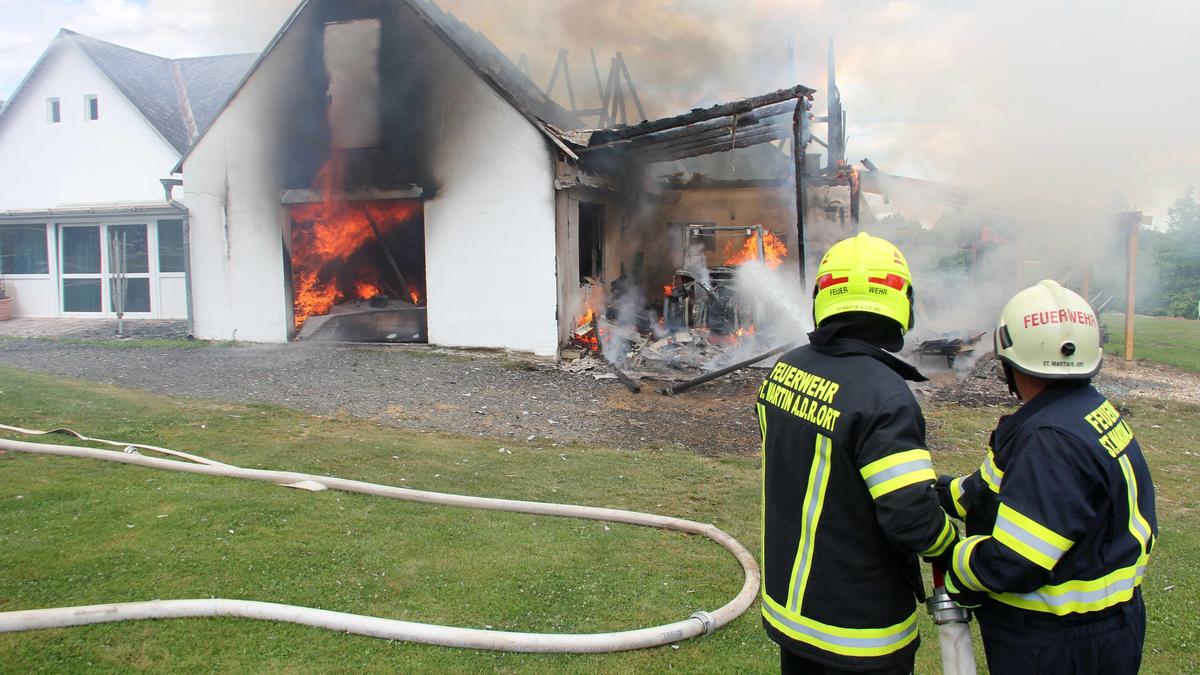 Zu einem Wirtschaftsgebäudebrand kam es am Dienstagnachmittag in St. Martin an der Raab (Jennersdorf)