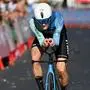 Team Décathlon-AG2R La Mondiale's Felix Gall competes in the stage 1 of La Vuelta a Espana cycling tour, a 12 km time-trial race from Lisbon to Oeiras, on August 17, 2024. (Photo by MIGUEL RIOPA / AFP)