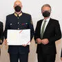 Innenminister Karner, Stadtpolizeikommandant Heiland, Landesrat Drexler und Landespolizeidirektor Ortner