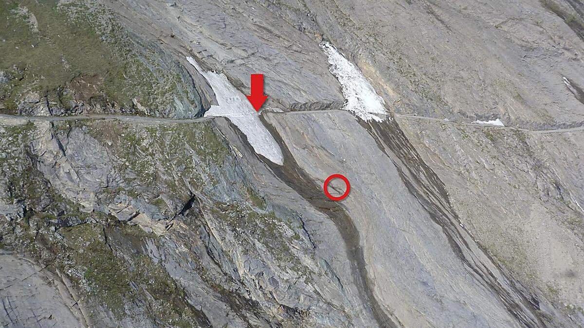 Hier stürzte der Bergsteiger ab. Nach 40 Metern konnte er sich noch festhalten