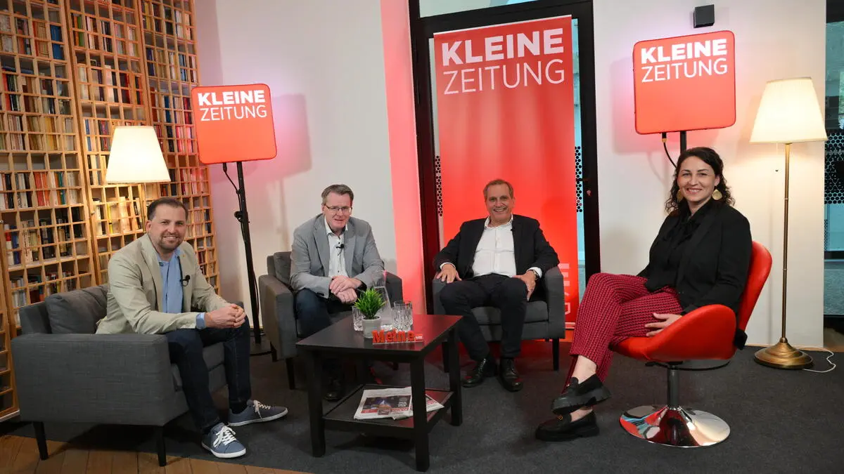 Beim Business Talk: Christoph Appé, Referatsleiter für Lehrlinge und Jugend bei der Arbeiterkammer, Peter Wedenig, GF des AMS Kärnten, Andreas Görgei, Wirtschaftskammer Kärnten, und Nadja Karner-Waiguny, Kleine Zeitung