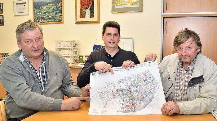 Bürgermeister Franz Labugger, Gemeinderat Stefan Sturm und Planer Erwin Schirnik sind treibende Kräfte hinter einem Genussregionspark in Lebring