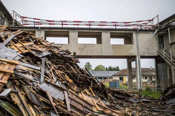 Das Holz wird vor dem Abtransport gehäckselt.