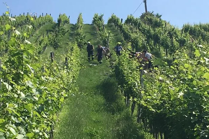 So musste zum Einsatzort eine Straße mit 28 Prozent Steigung befahren werden, und in weiterer Folge ein Weingartenweg der noch steiler war.