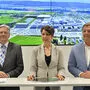 Eng vernetzt für den Infineon-Standort: Landeshauptmann Peter Kaiser, Vorstandsvorsitzende Sabine Herlitschka, Bürgermeister Günther Albel