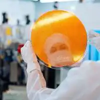 Mikrochips auf dem dünnsten Silizium-Power-Wafer der Welt, von Infineon in Österreich entwickelt und produziert