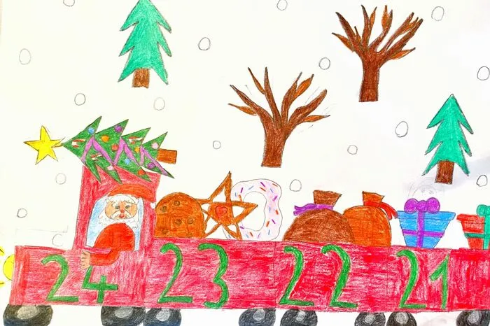 Einen bezaubernden Weihnachtszug mit dem Weihnachtsmann als Lokführer hat uns Sophia Marie Obtresal geschickt.