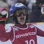 Austria's Katharina Truppe reacts after completing an alpine ski, women's World Cup slalom in Are, Sweden, Sunday, March 9, 2025. (AP Photo/Giovanni Auletta)