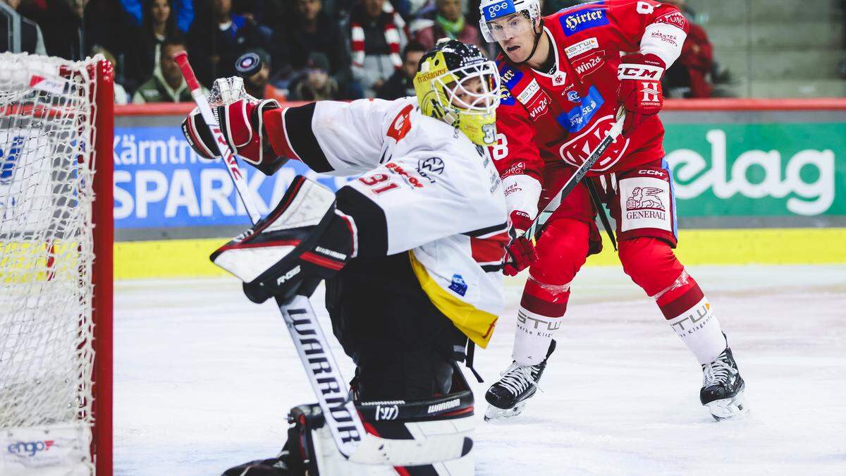 Nick Petersen und der KAC gastieren am Sonntag in Vorarlberg mit Ex-Rotjacken-Goalie David Madlener