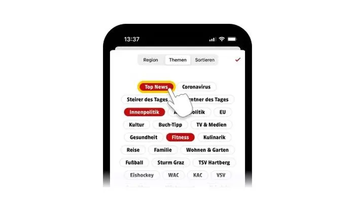 In den Einstellungen können Sie Top News als neues Thema zum Für-mich-Bereich hinzufügen