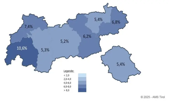 Bei der Arbeitslosenquote steht Osttirol im Vergleich zu den anderen Landesbezirken nach wie vor sehr gut da