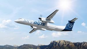 Geflogen wird mit einer Dash-8 der Bozener Fluglinie Sky Alps