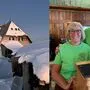 links: aktuelle Aufnahmen der Ottokar-Kernstock-Hütte, rechts: Hüttenwirte Elisabeth und Johannes Gruber  