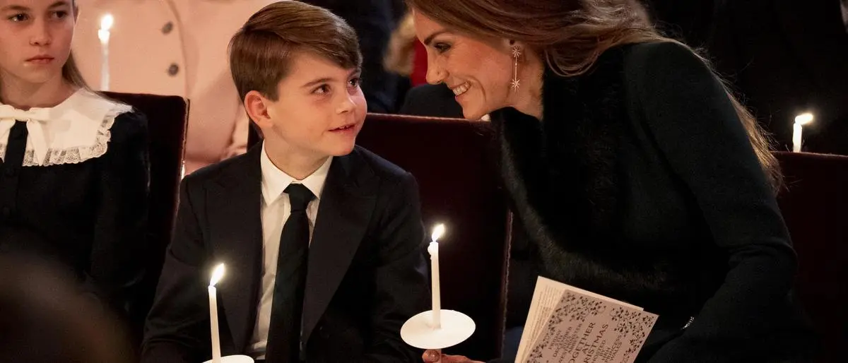 Britain's Kate, Princess of Wales, right, Princess Charlotte, left, and Prince Louis attend the "Together At Christmas" carol service at Westminster Abbey, in London, Friday, Dec. 5, 2025. (Aaron Chown/Pool Photo via AP)