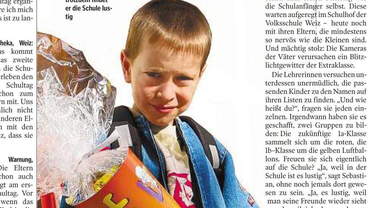 Sebastian Warnung an seinem allerersten Schultag am 9. September 2003