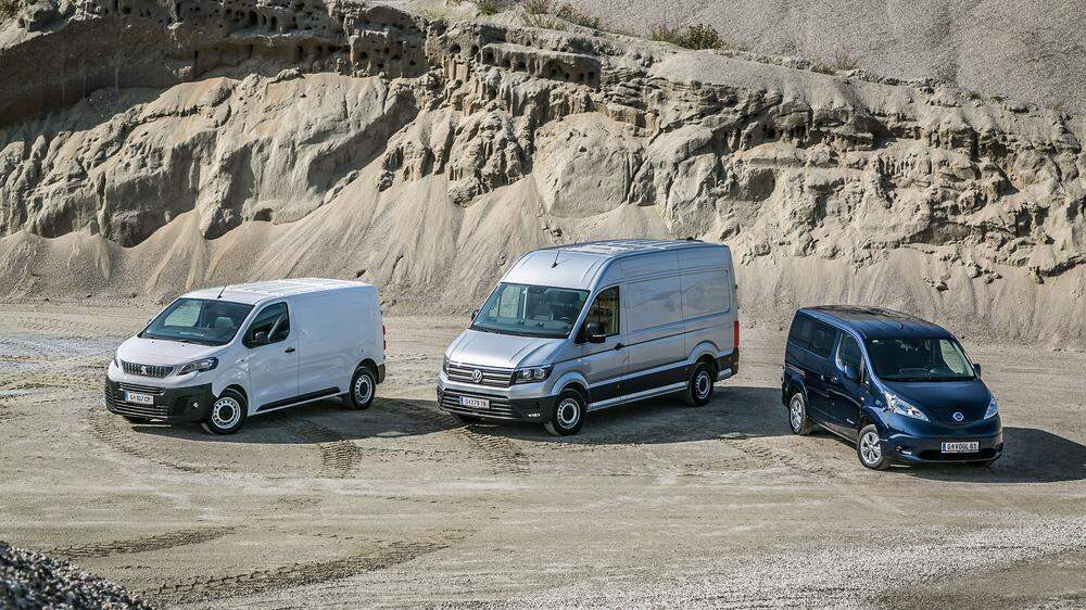Mut zum Kasten: Peugeot Expert, VW Crafter und Nissan e-NV200 geben sich im Steinbruch die Ehre