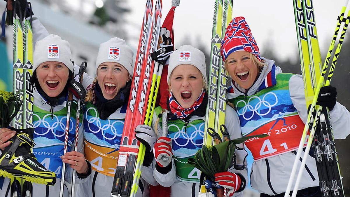 2010 gab es Gold für Norwegen mit der verunglückten Skofterud (ganz rechts)