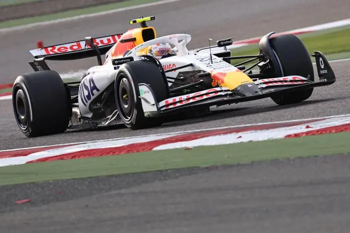 RB's Japanese driver Yuki Tsunoda drives on the third day of the Formula One pre-season testing at the Bahrain International Circuit in Sakhir on February 28, 2025. (Photo by FADEL SENNA / AFP)