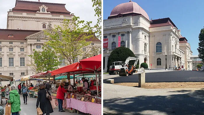 Der Bauermarkt ist den Sommer über nicht mehr am Kaiser-Joaef-Platz zu finden, sondern rund um die Oper