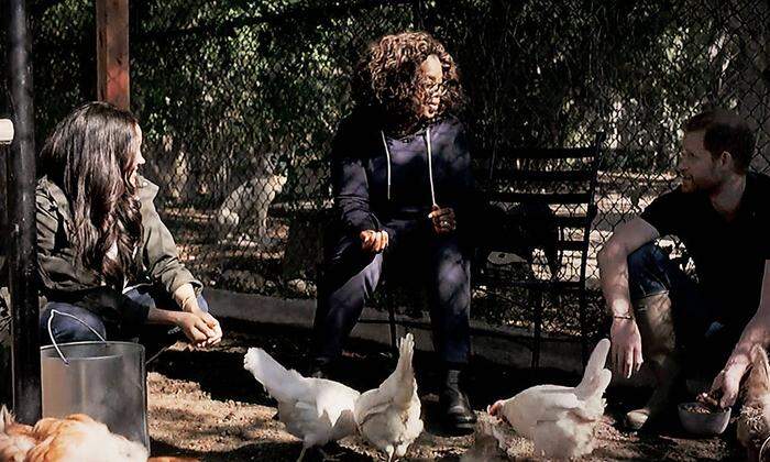 Nachbarn unter sich: Meghan, Oprah Winfrey und Harry im Hühnergarten in Montecito