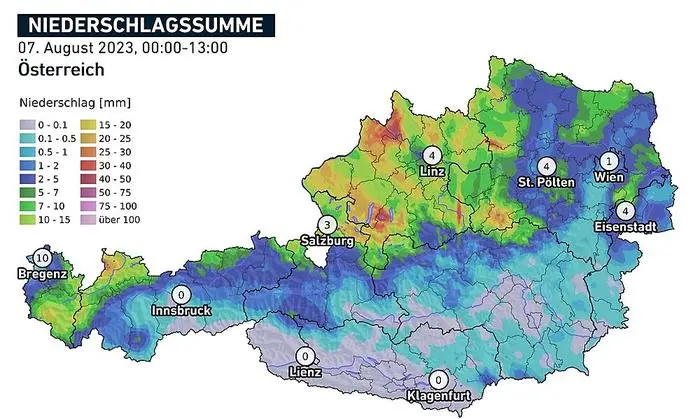 Übersicht der Regenfälle