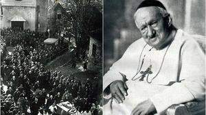 Links: Die Beisetzung in St. Anna am Aigen, rechts: Andreas Franz Frühwirth als Kardinal