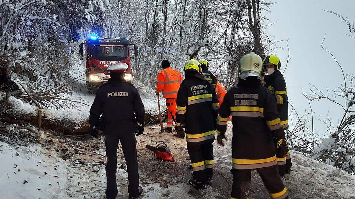 Die FF St. Martin beim Beseitigen eines Baumes