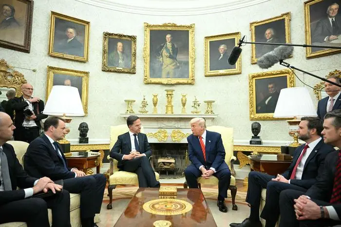 (FILES) US President Donald Trump meets with NATO Secretary General Mark Rutte in the Oval Office of the White House in Washington, DC, on March 13, 2025. Donald Trump promised a new 